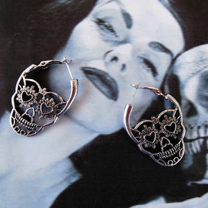 Sugar Skull Antique Silver Earrings